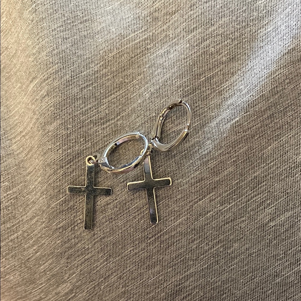 Silver Cross Hoop Earrings
